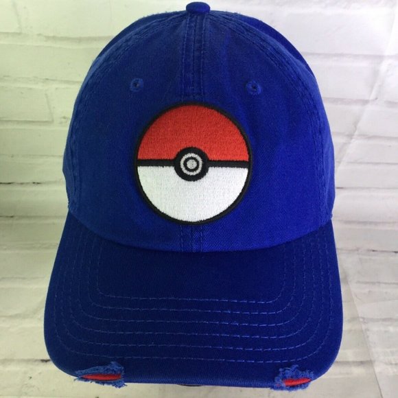 Pokemon Pokeball Logo Distressed Strapback Hat Cap - Picture 2 of 7